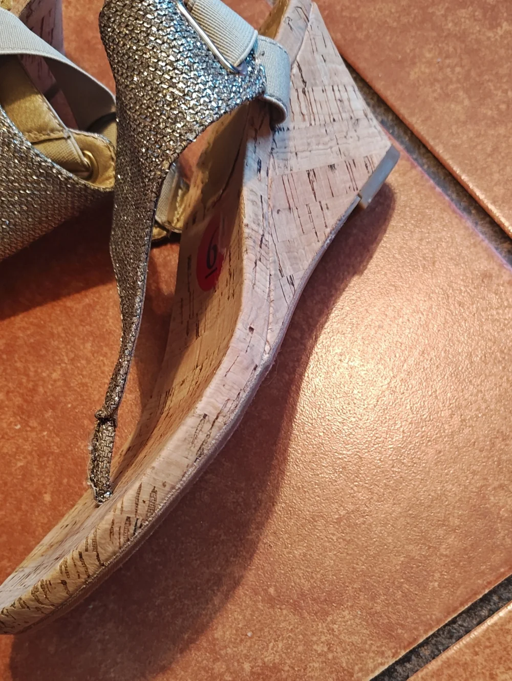 White Mountain Gold Glitter Cork Thong Sandals with Elastic Back